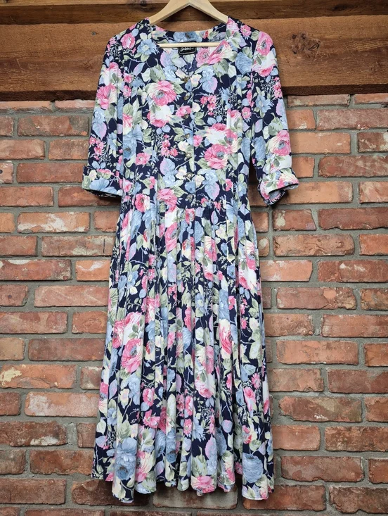 Vintage Les Modes Jolibel Floral Cottagecore Dress Romantic Prairie Tie Hearts - Picture 3 of 17